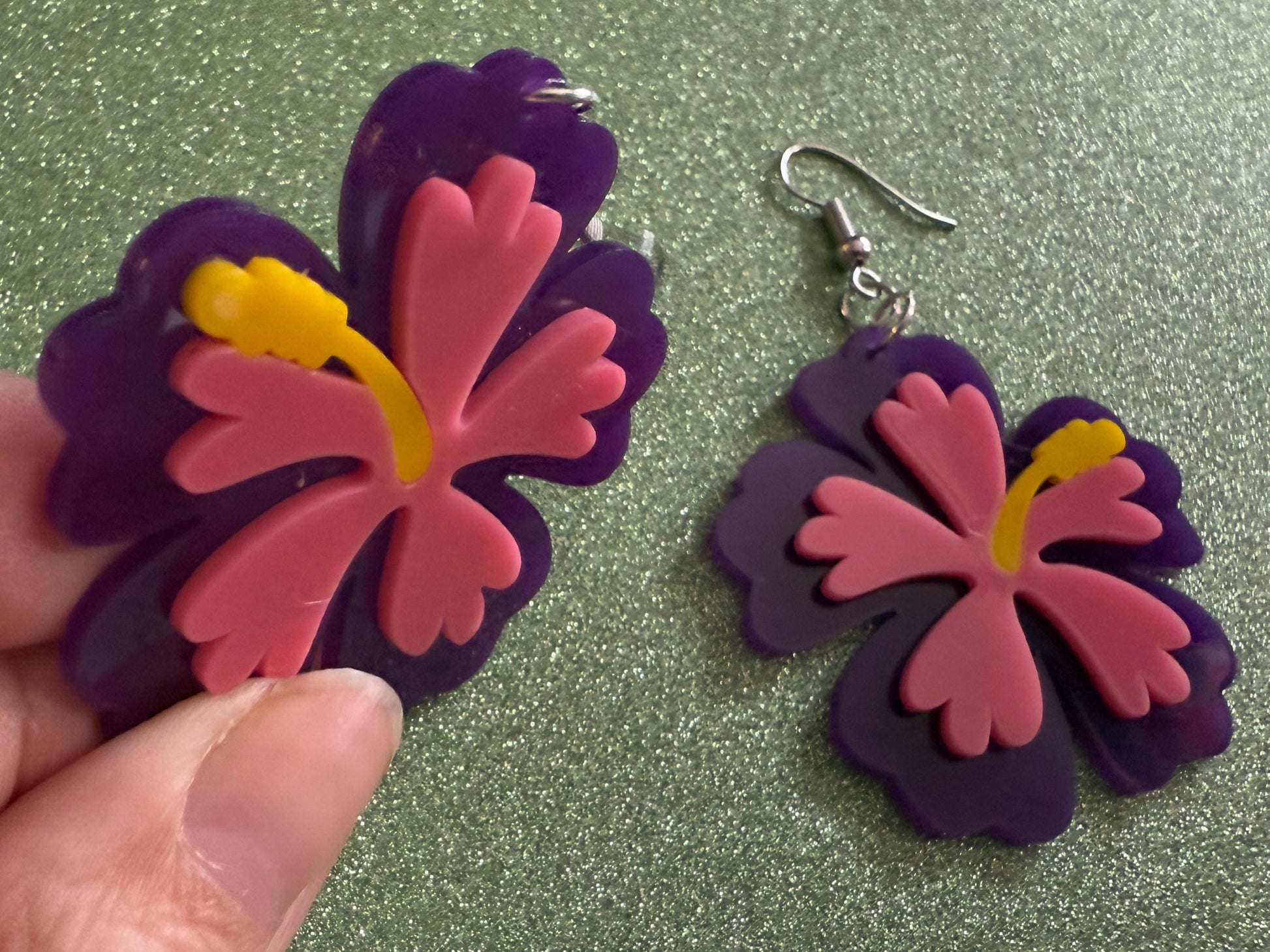 Purple Pink Hibiscus Earrings: Laser Cut Acrylic Flowers, Floral, Flower, Hawaii, Maui Strong, Summer Vibes, Best Gifts for Her/Him/Them