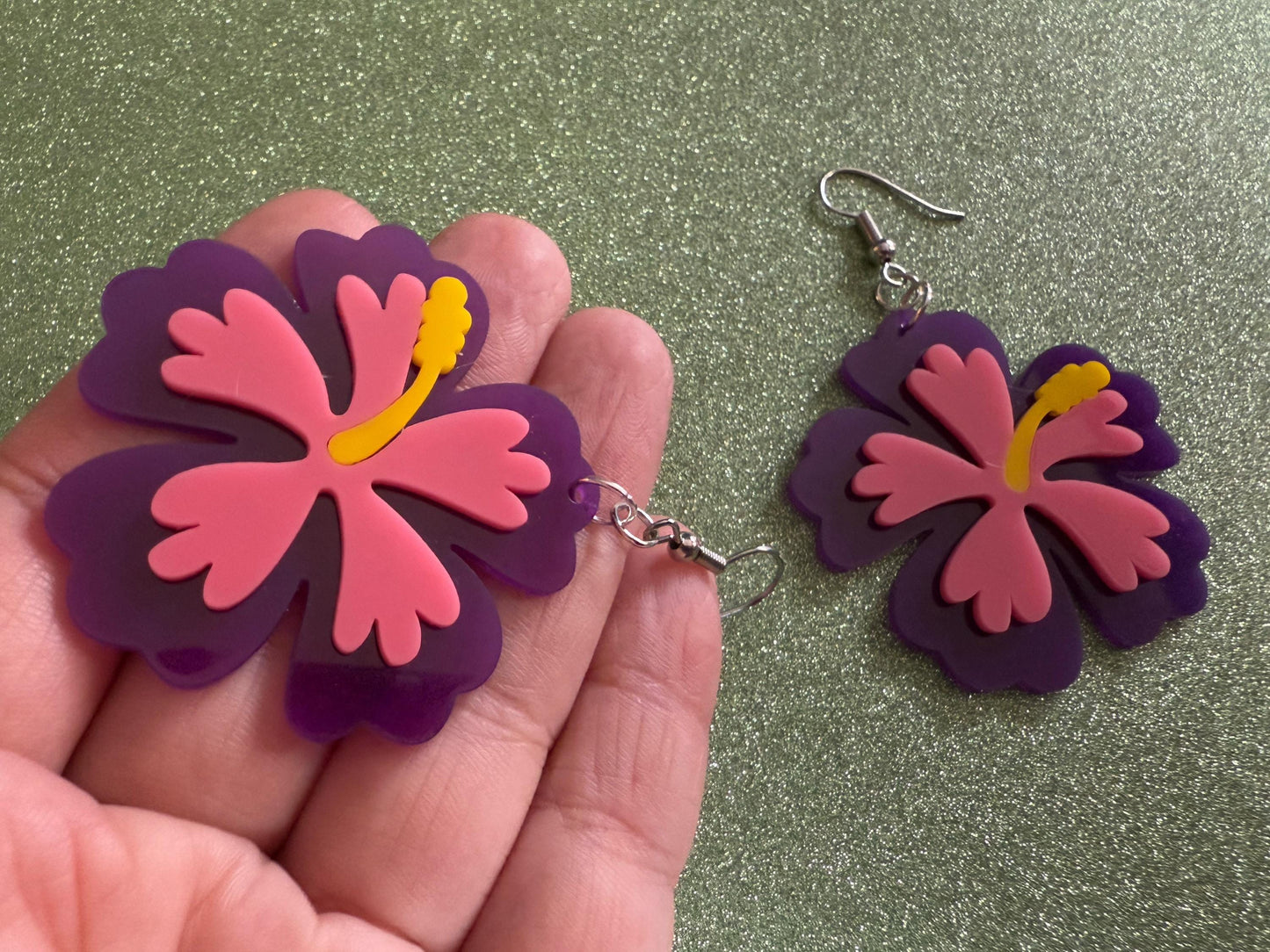 Purple Pink Hibiscus Earrings: Laser Cut Acrylic Flowers, Floral, Flower, Hawaii, Maui Strong, Summer Vibes, Best Gifts for Her/Him/Them