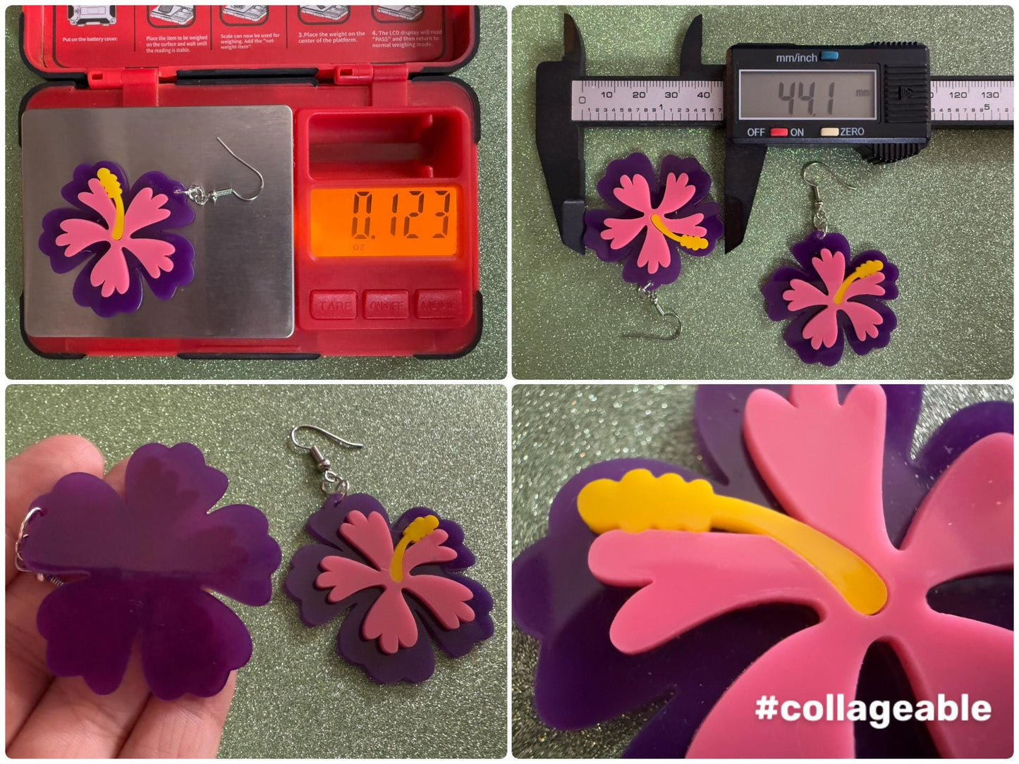 Purple Pink Hibiscus Earrings: Laser Cut Acrylic Flowers, Floral, Flower, Hawaii, Maui Strong, Summer Vibes, Best Gifts for Her/Him/Them