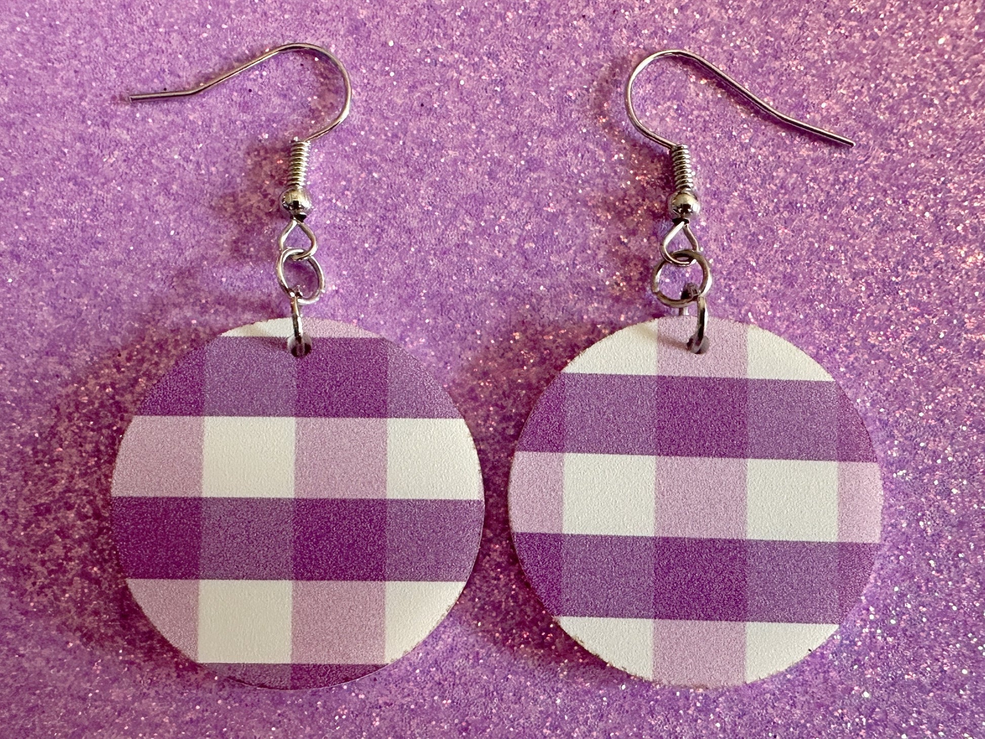 Purple Plaid Earrings: Laser Cut Acrylic Patterns, Picnic, Shapes, Flannel, Schoolgirl, Preppy, Gag Gift, Best Gifts for Her/Him/Them