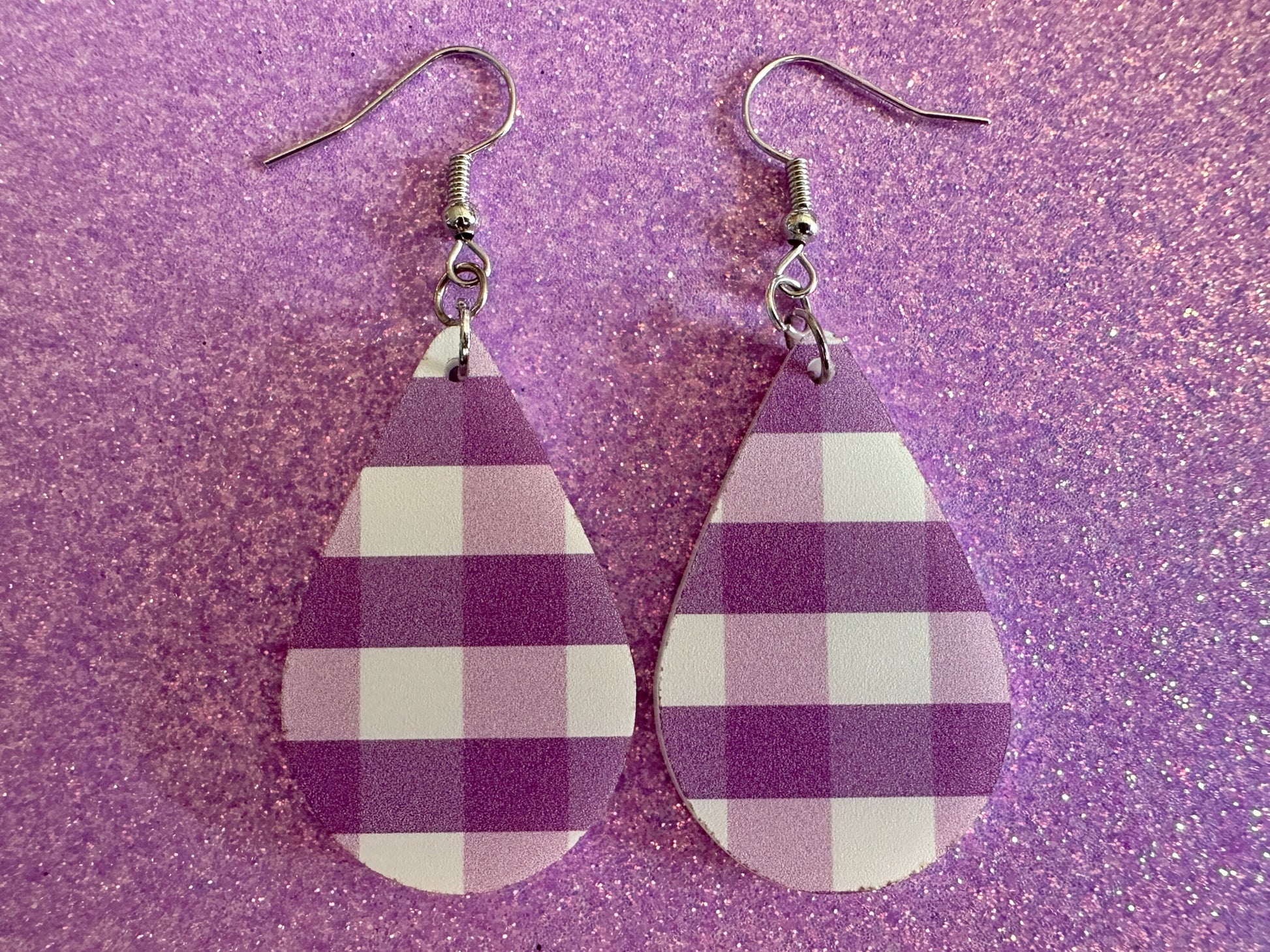 Purple Plaid Earrings: Laser Cut Acrylic Patterns, Picnic, Shapes, Flannel, Schoolgirl, Preppy, Gag Gift, Best Gifts for Her/Him/Them
