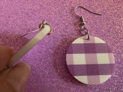 Purple Plaid Earrings: Laser Cut Acrylic Patterns, Picnic, Shapes, Flannel, Schoolgirl, Preppy, Gag Gift, Best Gifts for Her/Him/Them