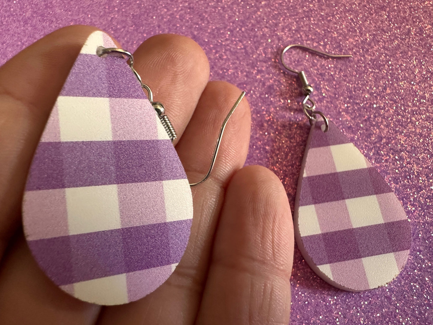Purple Plaid Earrings: Laser Cut Acrylic Patterns, Picnic, Shapes, Flannel, Schoolgirl, Preppy, Gag Gift, Best Gifts for Her/Him/Them
