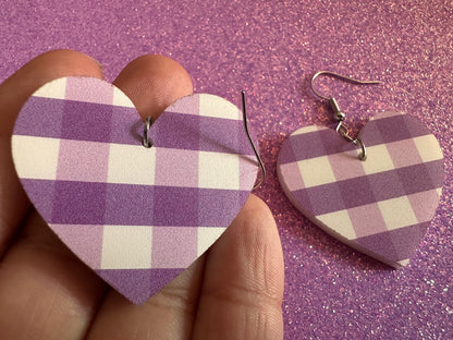 Purple Plaid Earrings: Laser Cut Acrylic Patterns, Picnic, Shapes, Flannel, Schoolgirl, Preppy, Gag Gift, Best Gifts for Her/Him/Them