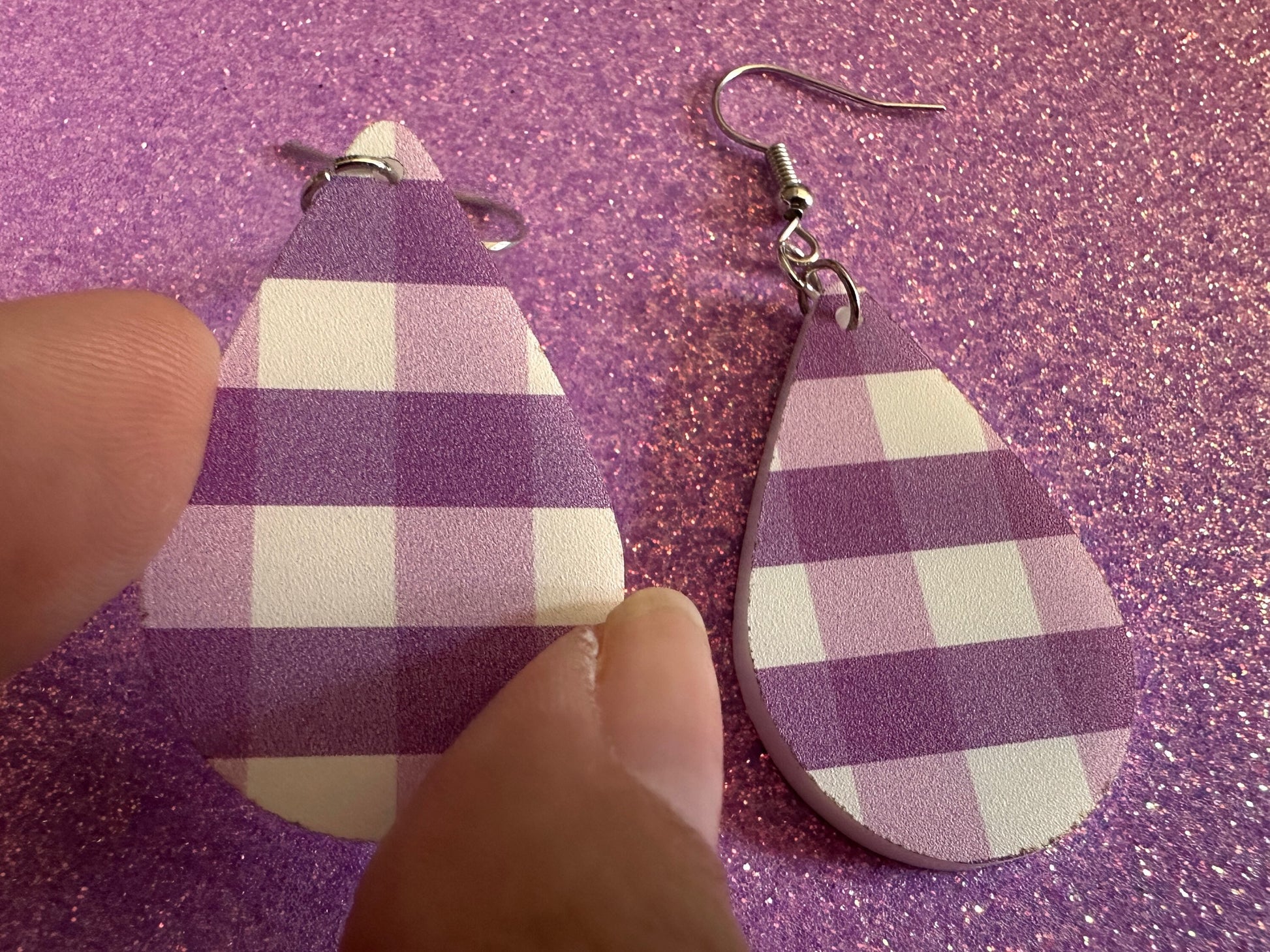 Purple Plaid Earrings: Laser Cut Acrylic Patterns, Picnic, Shapes, Flannel, Schoolgirl, Preppy, Gag Gift, Best Gifts for Her/Him/Them