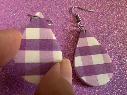 Purple Plaid Earrings: Laser Cut Acrylic Patterns, Picnic, Shapes, Flannel, Schoolgirl, Preppy, Gag Gift, Best Gifts for Her/Him/Them