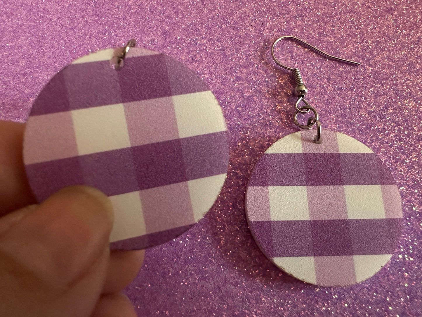 Purple Plaid Earrings: Laser Cut Acrylic Patterns, Picnic, Shapes, Flannel, Schoolgirl, Preppy, Gag Gift, Best Gifts for Her/Him/Them