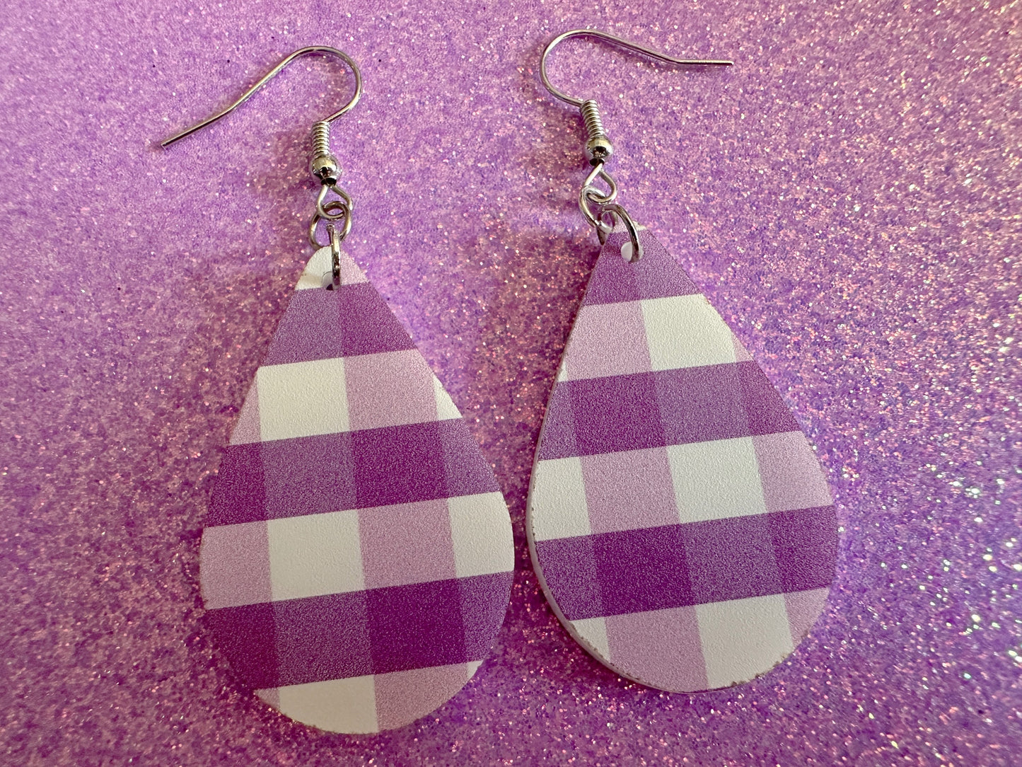 Purple Plaid Earrings: Laser Cut Acrylic Patterns, Picnic, Shapes, Flannel, Schoolgirl, Preppy, Gag Gift, Best Gifts for Her/Him/Them