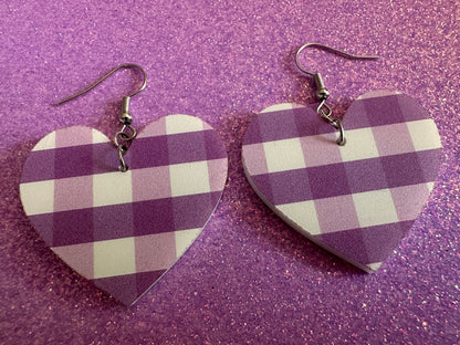 Purple Plaid Earrings: Laser Cut Acrylic Patterns, Picnic, Shapes, Flannel, Schoolgirl, Preppy, Gag Gift, Best Gifts for Her/Him/Them