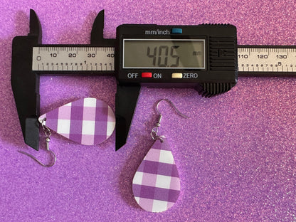Purple Plaid Earrings: Laser Cut Acrylic Patterns, Picnic, Shapes, Flannel, Schoolgirl, Preppy, Gag Gift, Best Gifts for Her/Him/Them