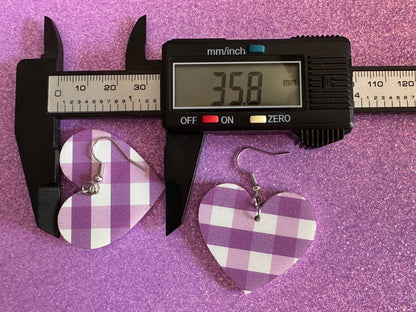Purple Plaid Earrings: Laser Cut Acrylic Patterns, Picnic, Shapes, Flannel, Schoolgirl, Preppy, Gag Gift, Best Gifts for Her/Him/Them