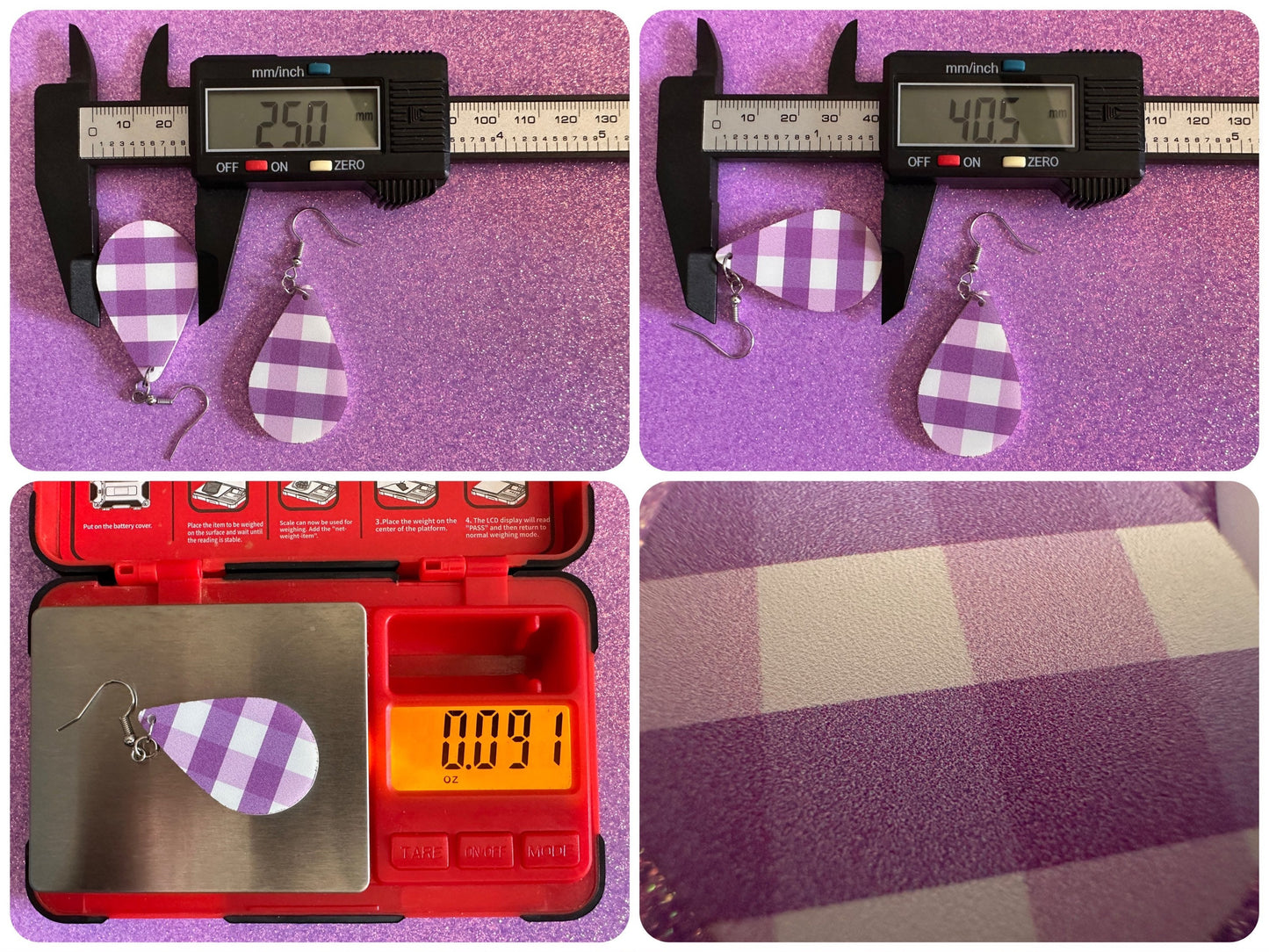 Purple Plaid Earrings: Laser Cut Acrylic Patterns, Picnic, Shapes, Flannel, Schoolgirl, Preppy, Gag Gift, Best Gifts for Her/Him/Them