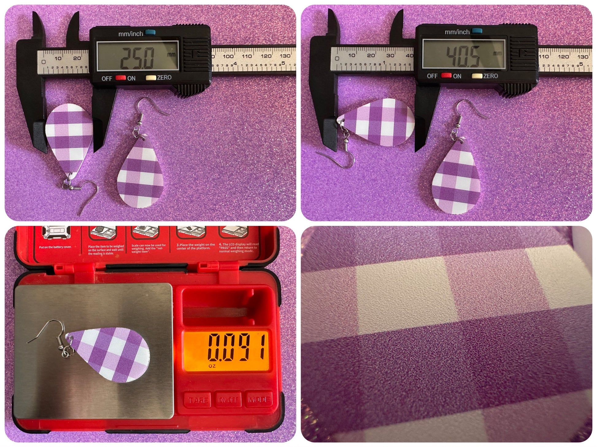 Purple Plaid Earrings: Laser Cut Acrylic Patterns, Picnic, Shapes, Flannel, Schoolgirl, Preppy, Gag Gift, Best Gifts for Her/Him/Them