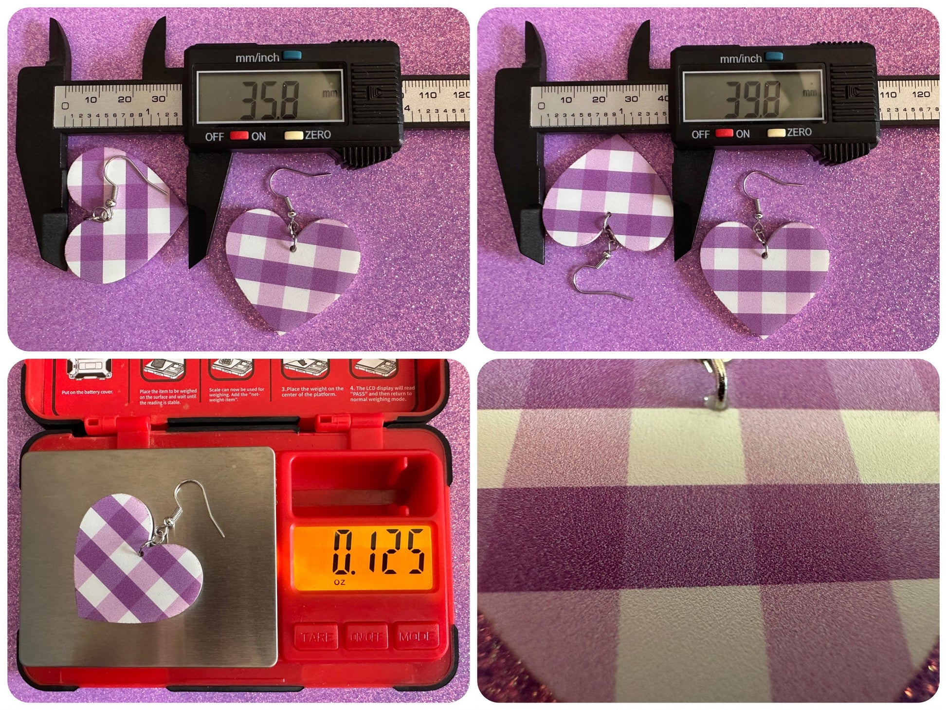 Purple Plaid Earrings: Laser Cut Acrylic Patterns, Picnic, Shapes, Flannel, Schoolgirl, Preppy, Gag Gift, Best Gifts for Her/Him/Them