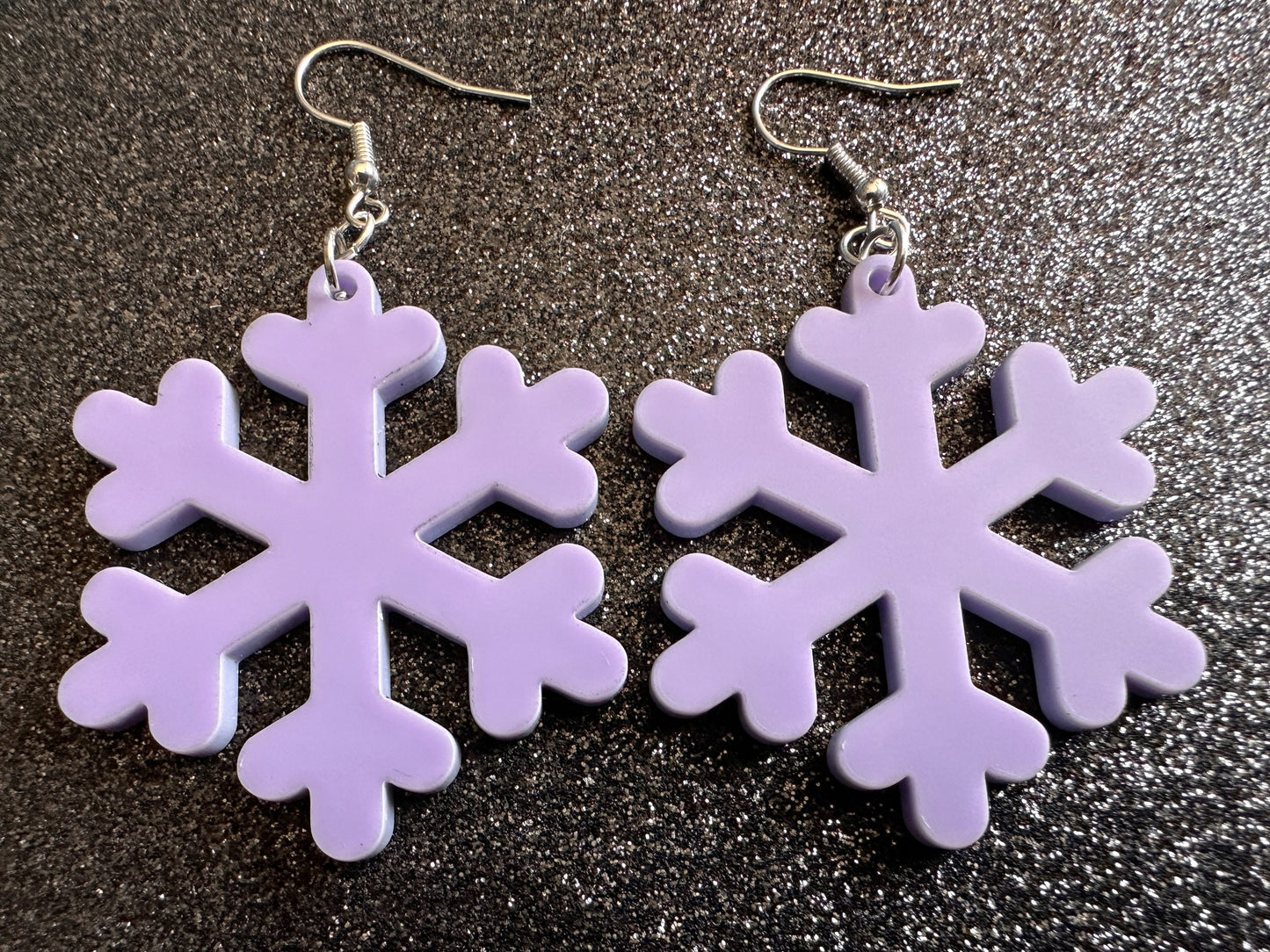 Purple Snowflake Earrings: Laser Cut Acrylic Snowflakes, Lilac Snowflakes, Stormy Weather, Snowing, Snow, Winter, Gifts for Her/Him/Them