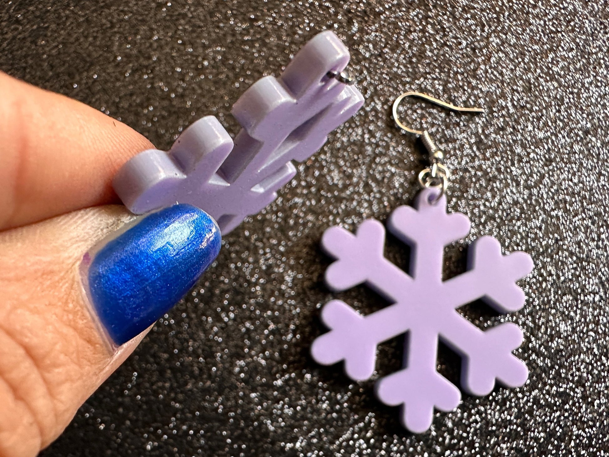 Purple Snowflake Earrings: Laser Cut Acrylic Snowflakes, Lilac Snowflakes, Stormy Weather, Snowing, Snow, Winter, Gifts for Her/Him/Them