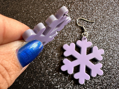 Purple Snowflake Earrings: Laser Cut Acrylic Snowflakes, Lilac Snowflakes, Stormy Weather, Snowing, Snow, Winter, Gifts for Her/Him/Them