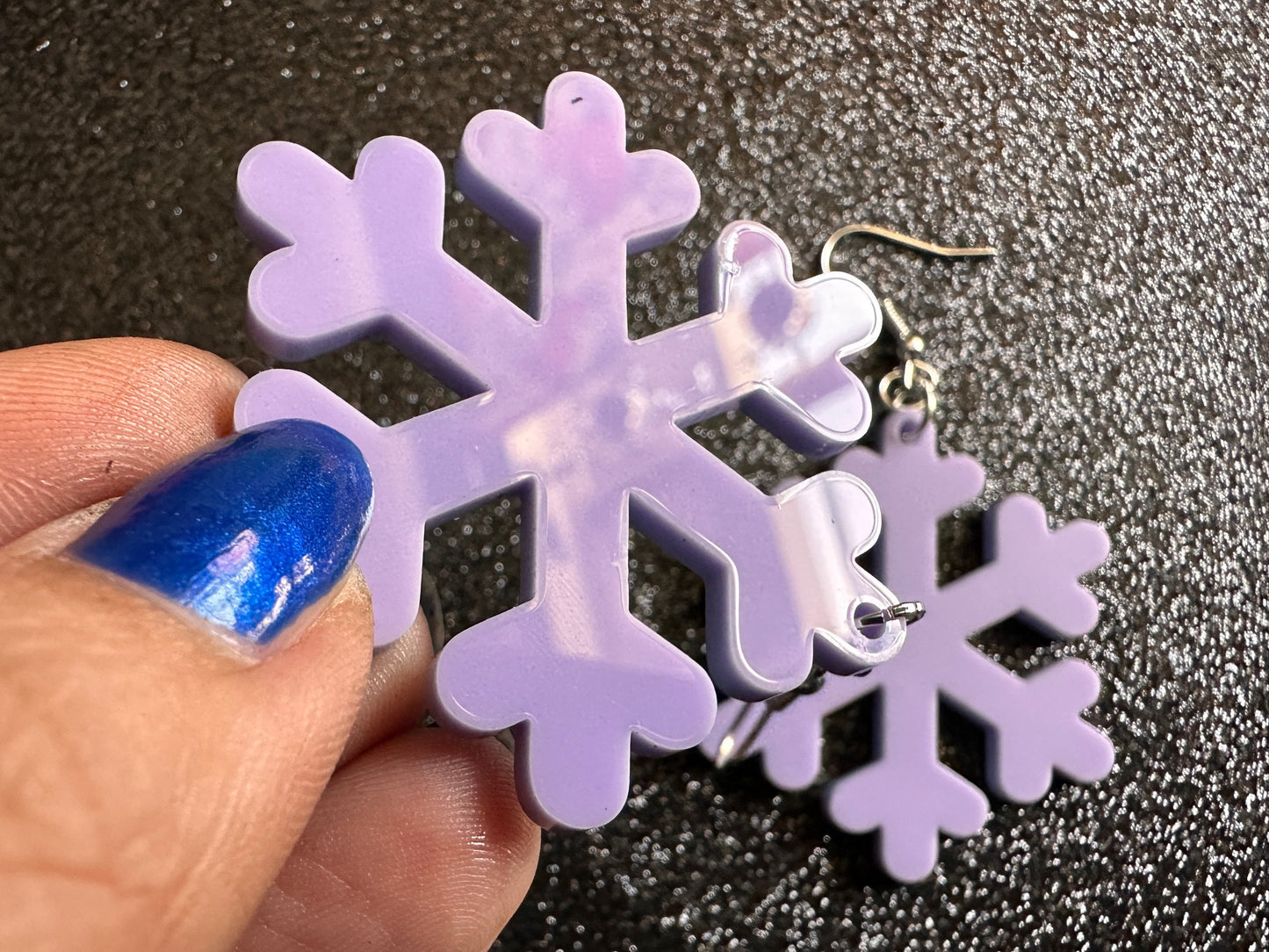 Purple Snowflake Earrings: Laser Cut Acrylic Snowflakes, Lilac Snowflakes, Stormy Weather, Snowing, Snow, Winter, Gifts for Her/Him/Them
