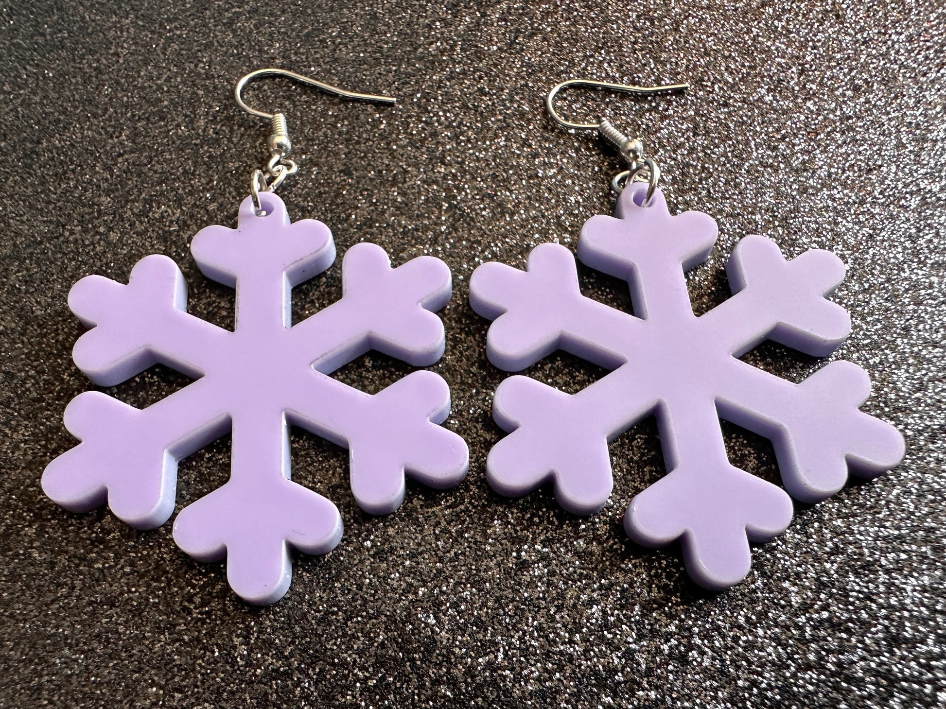 Purple Snowflake Earrings: Laser Cut Acrylic Snowflakes, Lilac Snowflakes, Stormy Weather, Snowing, Snow, Winter, Gifts for Her/Him/Them