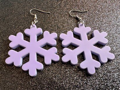Purple Snowflake Earrings: Laser Cut Acrylic Snowflakes, Lilac Snowflakes, Stormy Weather, Snowing, Snow, Winter, Gifts for Her/Him/Them