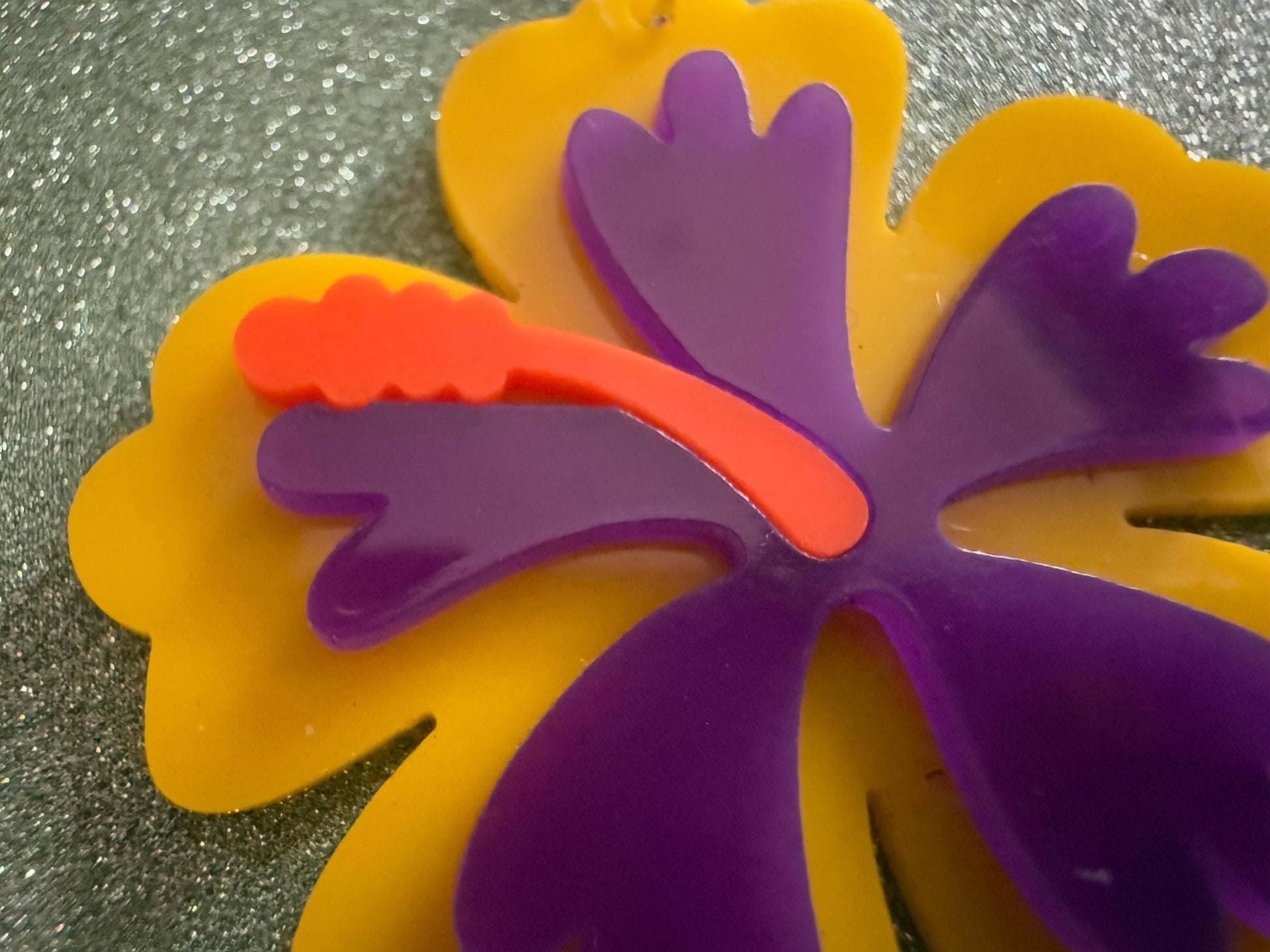 Purple Yellow Hibiscus Earrings: Laser Cut Acrylic Flowers, Floral, Flower, Hawaii, Maui Strong, Summer Vibes, Best Gifts for Her/Him/Them