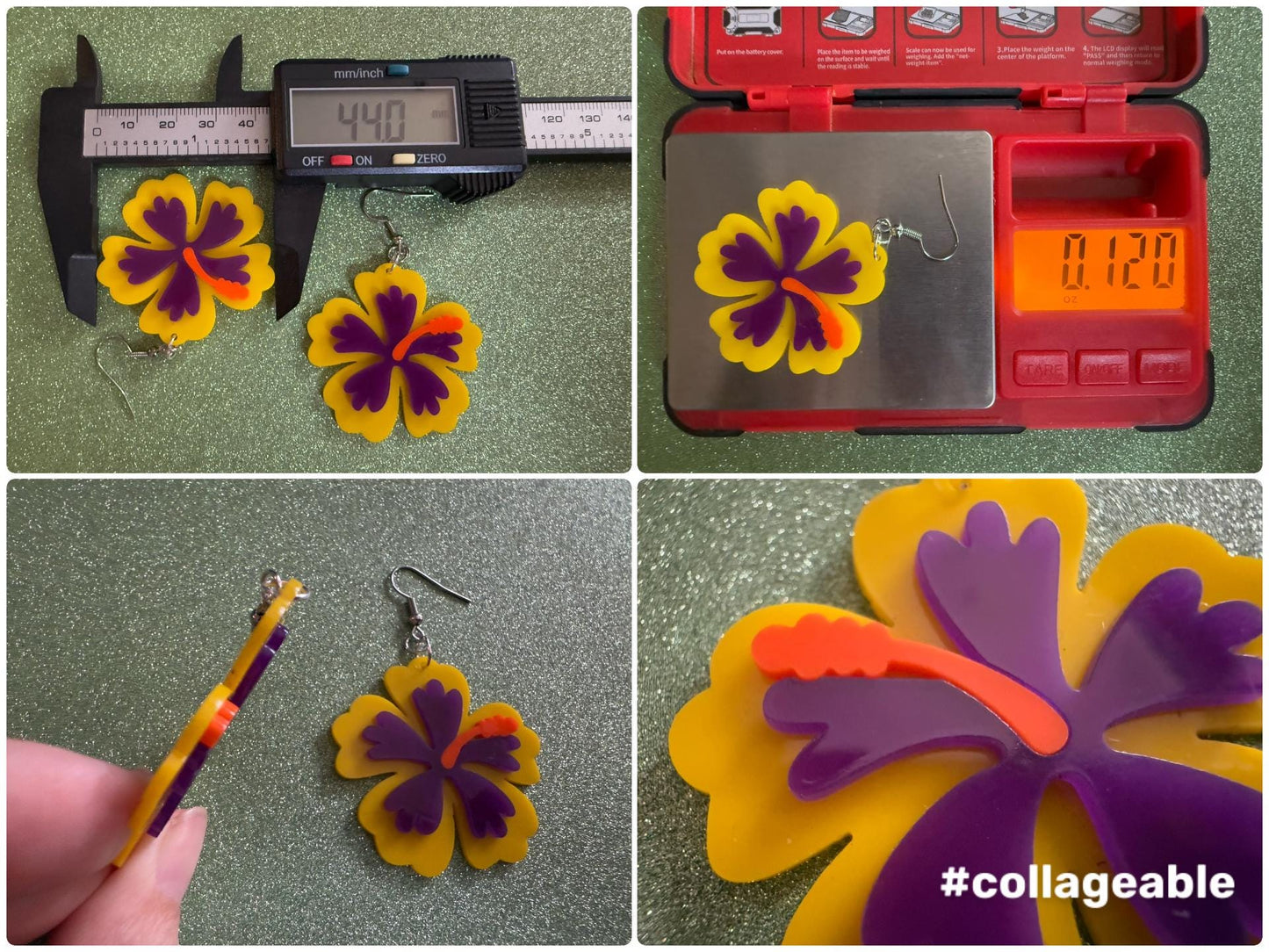 Purple Yellow Hibiscus Earrings: Laser Cut Acrylic Flowers, Floral, Flower, Hawaii, Maui Strong, Summer Vibes, Best Gifts for Her/Him/Them