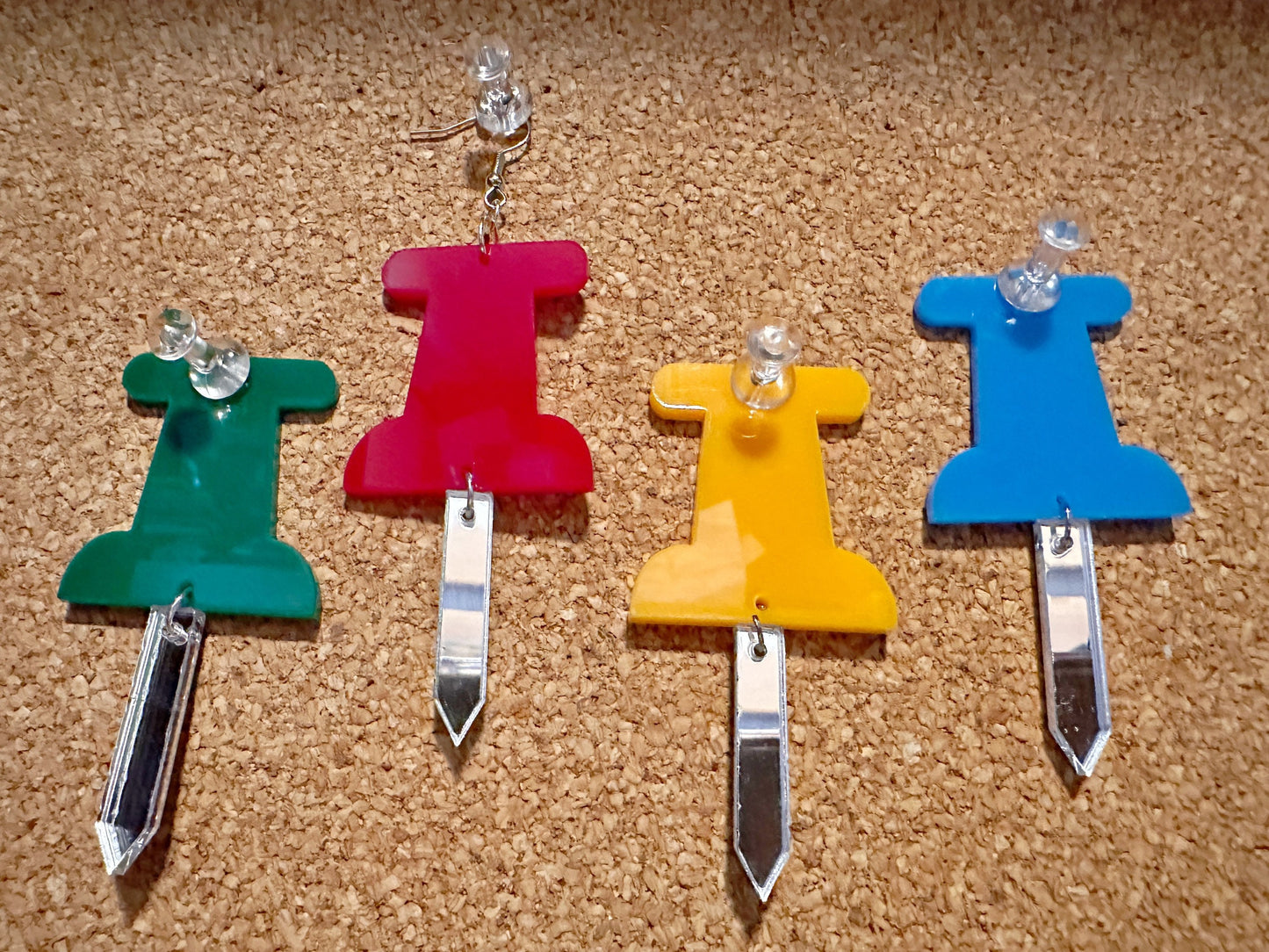 Push Pin Earrings: Laser Cut Acrylic Push Pins, Stationary, Teacher, Student, Craft, Art, Office, Back to School, Gifts for Her/Him/Them