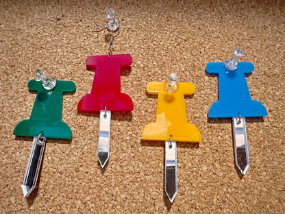 Push Pin Earrings: Laser Cut Acrylic Push Pins, Stationary, Teacher, Student, Craft, Art, Office, Back to School, Gifts for Her/Him/Them