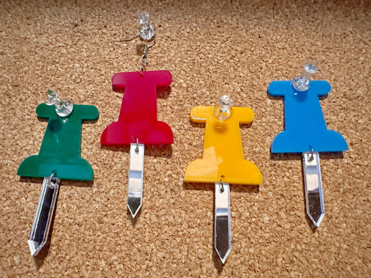 Push Pin Earrings: Laser Cut Acrylic Push Pins, Stationary, Teacher, Student, Craft, Art, Office, Back to School, Gifts for Her/Him/Them