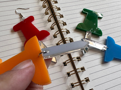 Push Pin Earrings: Laser Cut Acrylic Push Pins, Stationary, Teacher, Student, Craft, Art, Office, Back to School, Gifts for Her/Him/Them