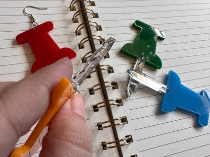 Push Pin Earrings: Laser Cut Acrylic Push Pins, Stationary, Teacher, Student, Craft, Art, Office, Back to School, Gifts for Her/Him/Them