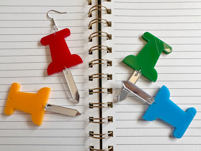 Push Pin Earrings: Laser Cut Acrylic Push Pins, Stationary, Teacher, Student, Craft, Art, Office, Back to School, Gifts for Her/Him/Them