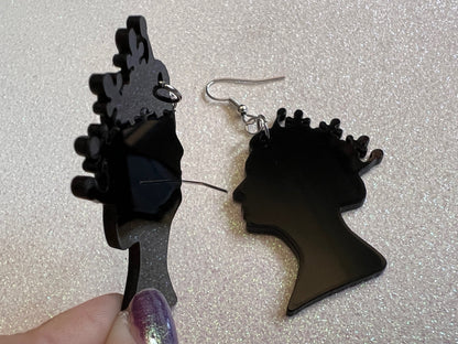 Queen Elizabeth Earrings: Laser Cut Acrylic Silhouettes, Royalty, Queen, Woman, Profile, Best Gifts for Her/Him/Them