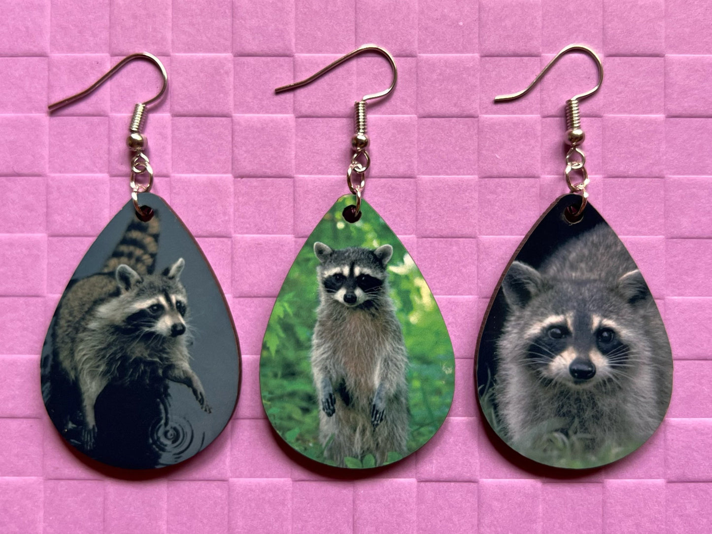 Raccoon Earrings: Cute Animal, Trash Panda Earrings, Zoo, Sublimated, Best Gift for Her/Him/Them