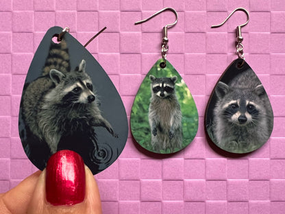 Raccoon Earrings: Cute Animal, Trash Panda Earrings, Zoo, Sublimated, Best Gift for Her/Him/Them