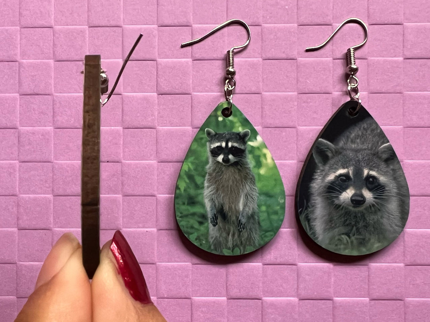 Raccoon Earrings: Cute Animal, Trash Panda Earrings, Zoo, Sublimated, Best Gift for Her/Him/Them