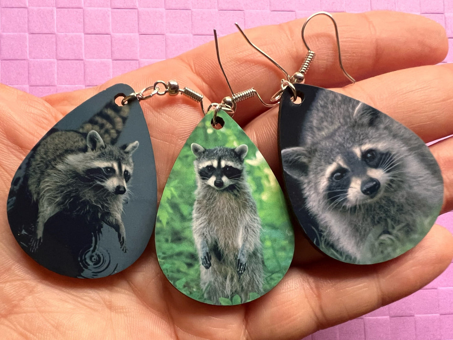 Raccoon Earrings: Cute Animal, Trash Panda Earrings, Zoo, Sublimated, Best Gift for Her/Him/Them