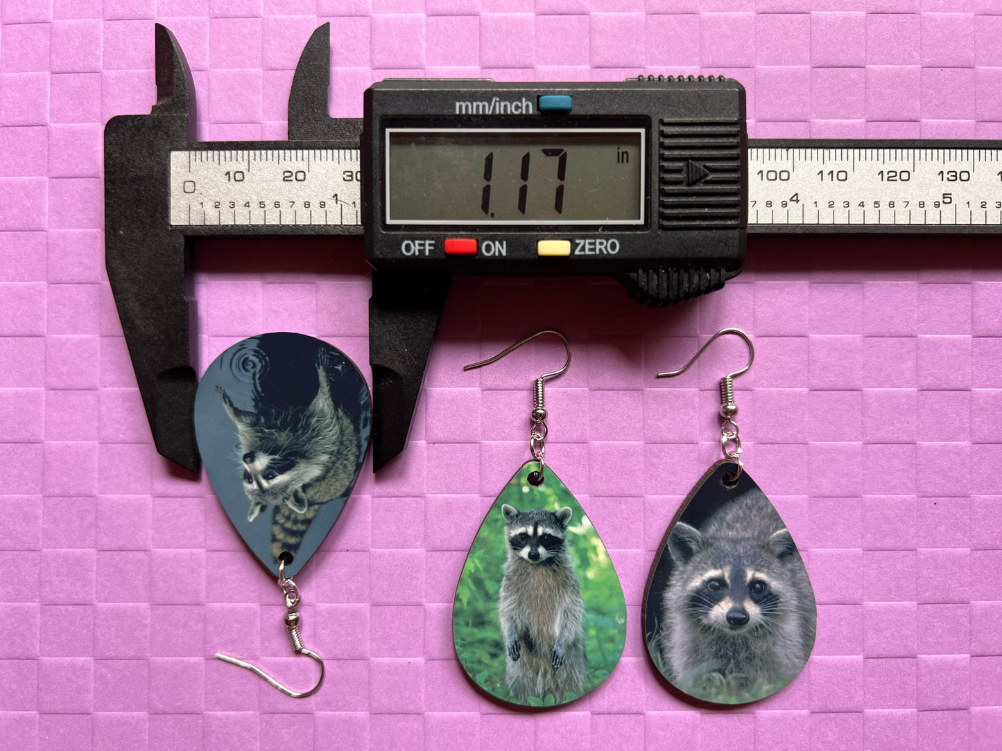 Raccoon Earrings: Cute Animal, Trash Panda Earrings, Zoo, Sublimated, Best Gift for Her/Him/Them