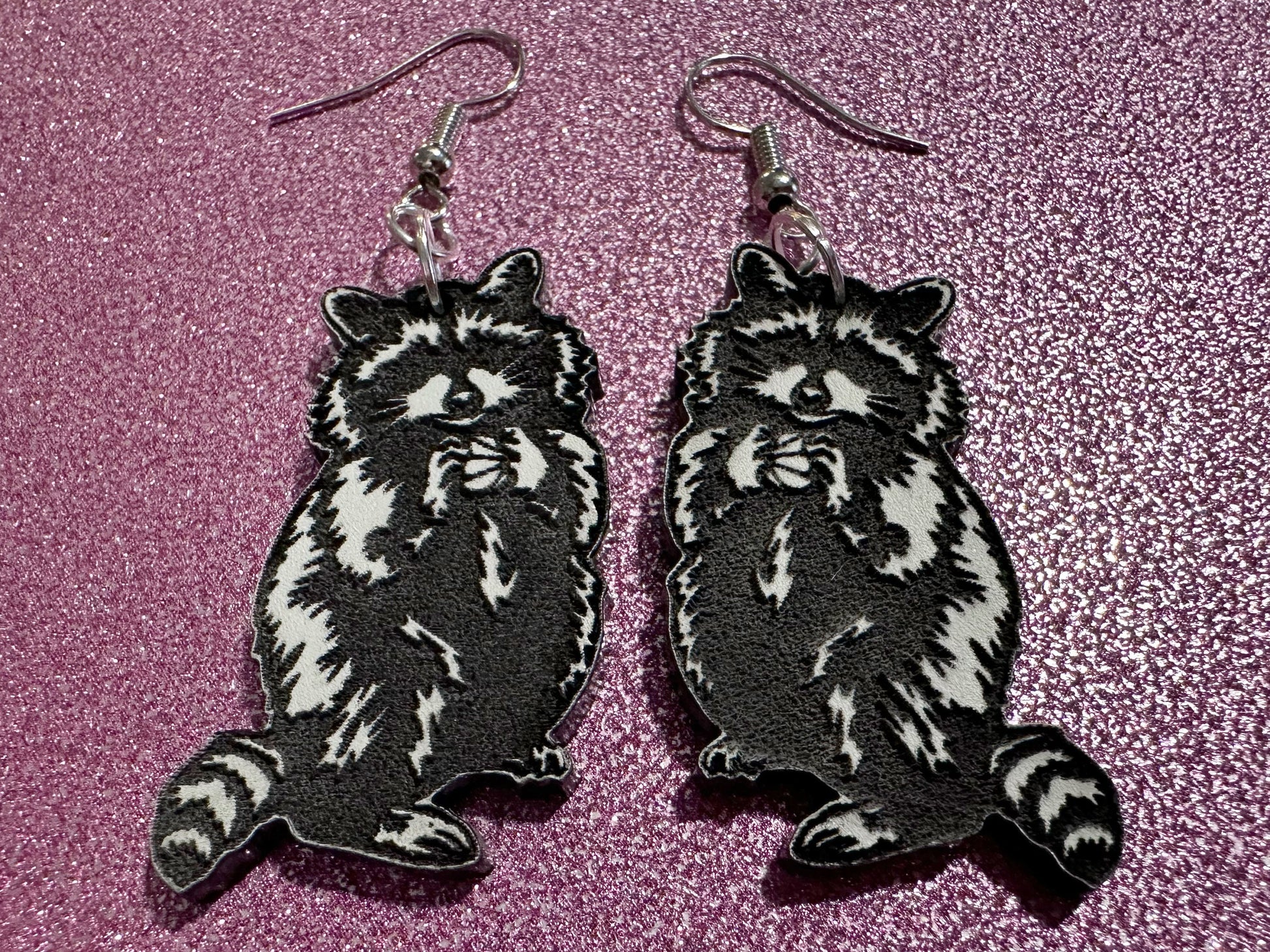 Raccoon Earrings: Laser Cut Acrylic Racoons, Animals, Bandit Racoon, Cute Thief, Trash Panda Earrings, Zoo, Best Gifts for Her/Him/Them
