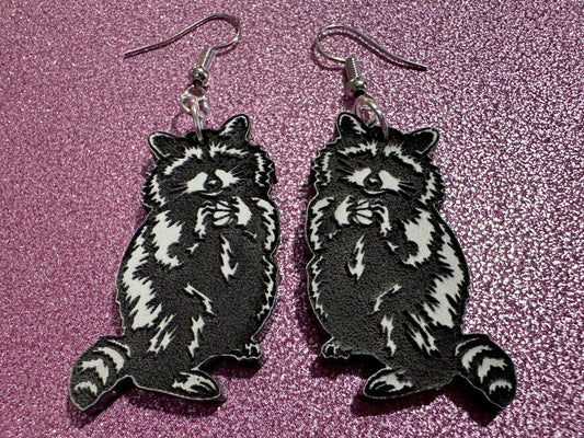 Raccoon Earrings: Laser Cut Acrylic Racoons, Animals, Bandit Racoon, Cute Thief, Trash Panda Earrings, Zoo, Best Gifts for Her/Him/Them