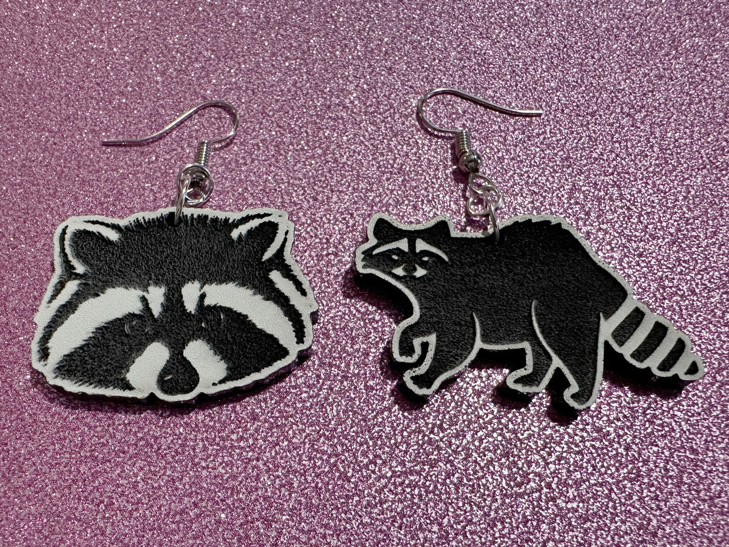 Raccoon Earrings: Laser Cut Acrylic Racoons, Animals, Bandit Racoon, Cute Thief, Trash Panda Earrings, Zoo, Best Gifts for Her/Him/Them