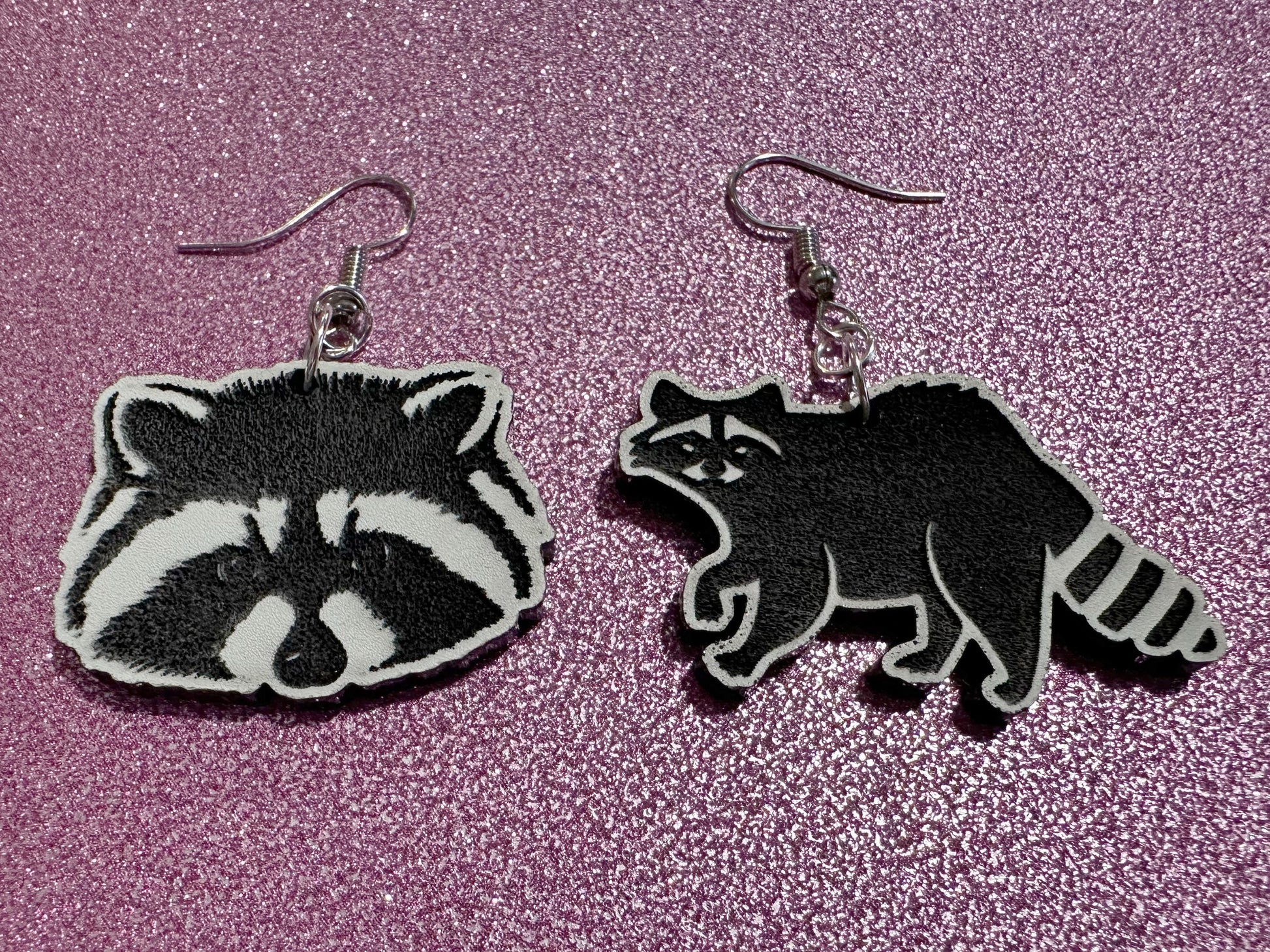 Raccoon Earrings: Laser Cut Acrylic Racoons, Animals, Bandit Racoon, Cute Thief, Trash Panda Earrings, Zoo, Best Gifts for Her/Him/Them