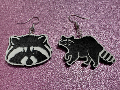 Raccoon Earrings: Laser Cut Acrylic Racoons, Animals, Bandit Racoon, Cute Thief, Trash Panda Earrings, Zoo, Best Gifts for Her/Him/Them