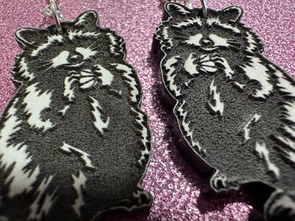 Raccoon Earrings: Laser Cut Acrylic Racoons, Animals, Bandit Racoon, Cute Thief, Trash Panda Earrings, Zoo, Best Gifts for Her/Him/Them