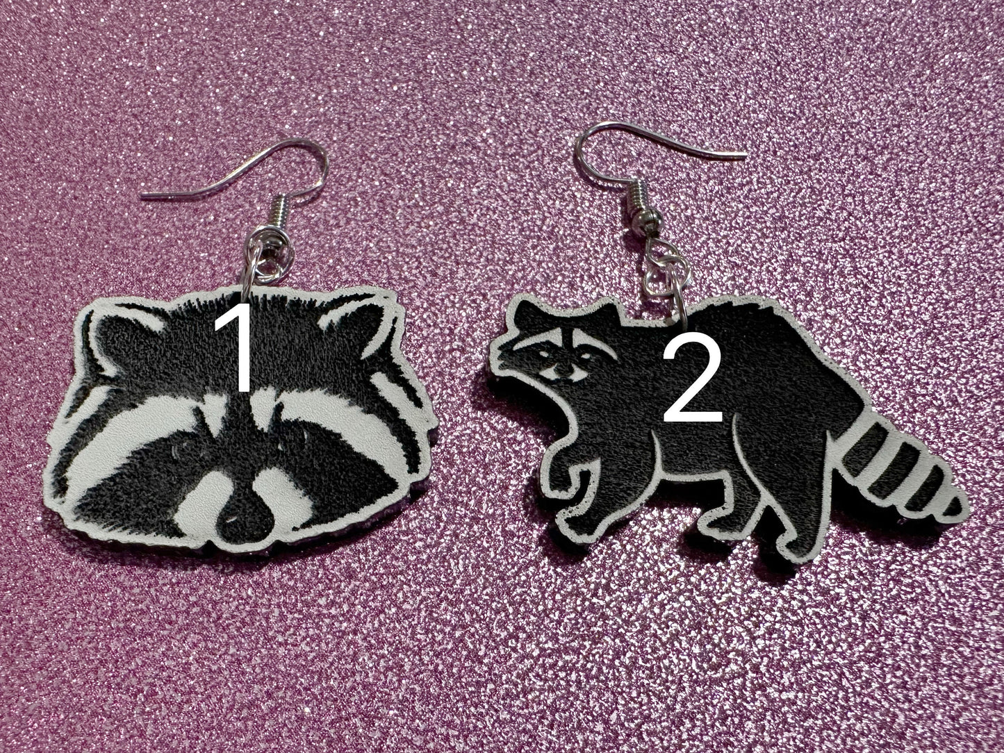 Raccoon Earrings: Laser Cut Acrylic Racoons, Animals, Bandit Racoon, Cute Thief, Trash Panda Earrings, Zoo, Best Gifts for Her/Him/Them