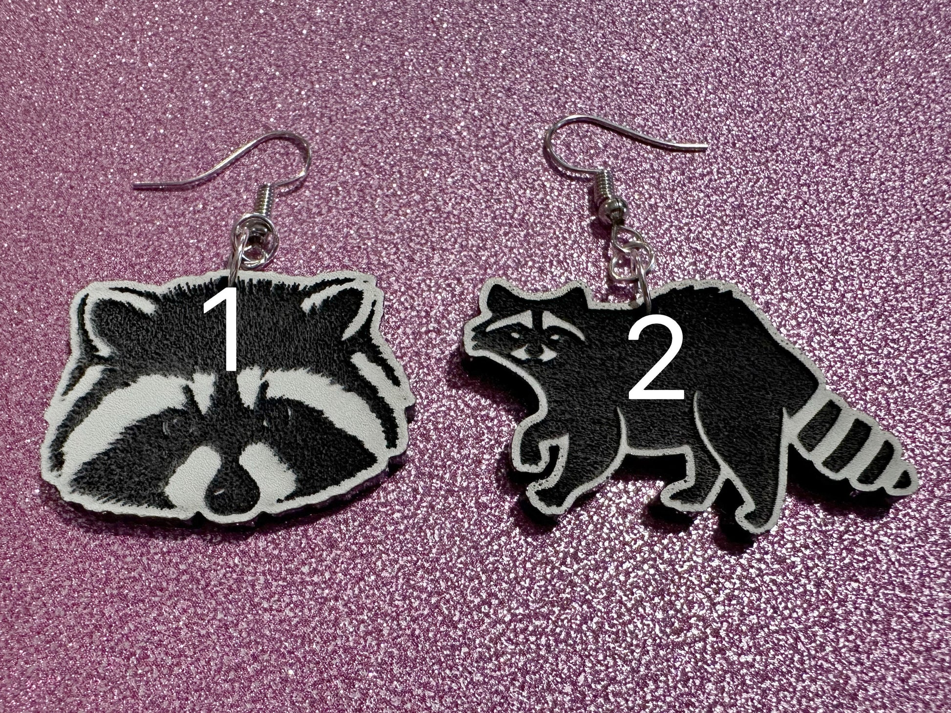 Raccoon Earrings: Laser Cut Acrylic Racoons, Animals, Bandit Racoon, Cute Thief, Trash Panda Earrings, Zoo, Best Gifts for Her/Him/Them