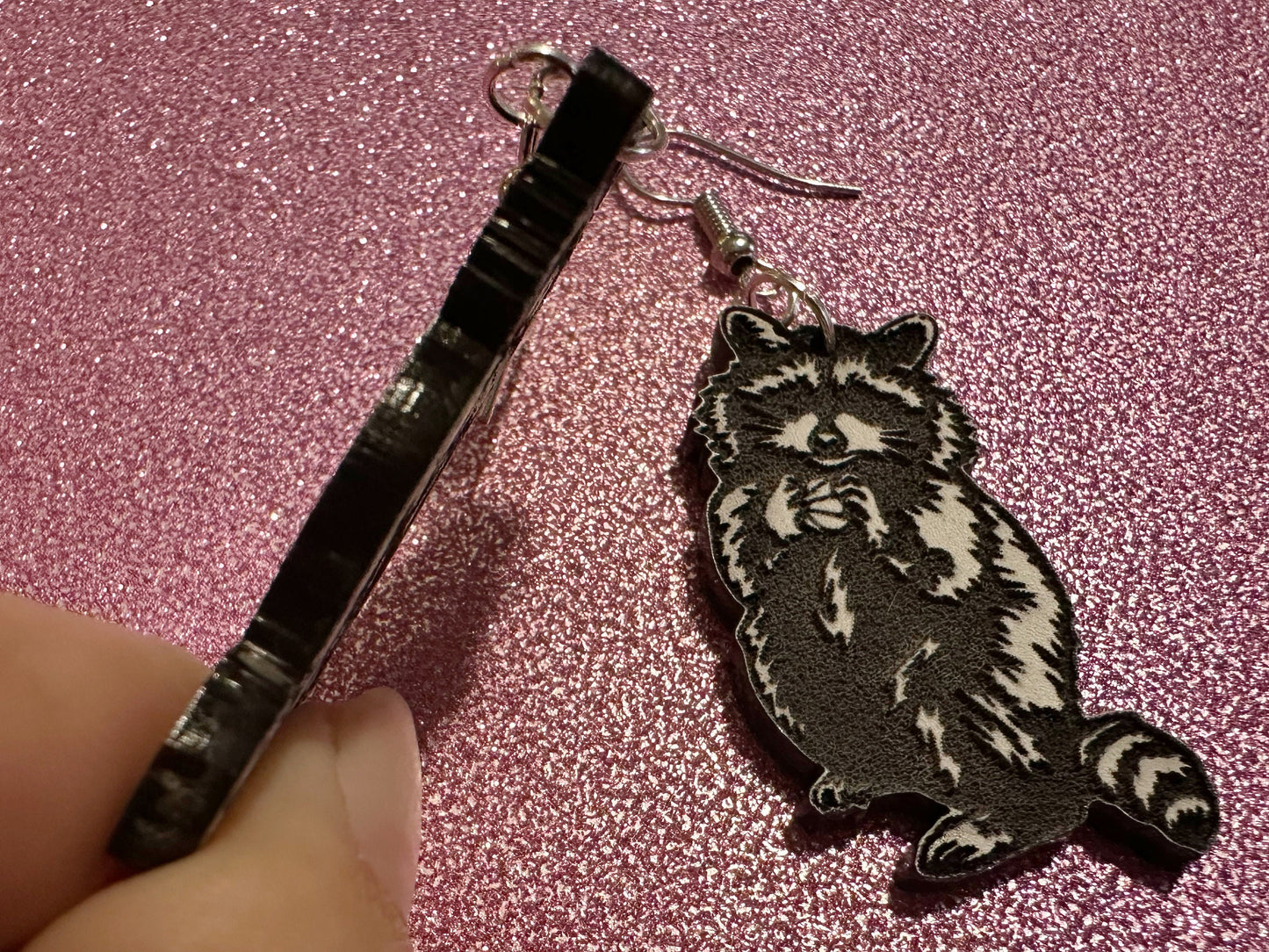 Raccoon Earrings: Laser Cut Acrylic Racoons, Animals, Bandit Racoon, Cute Thief, Trash Panda Earrings, Zoo, Best Gifts for Her/Him/Them