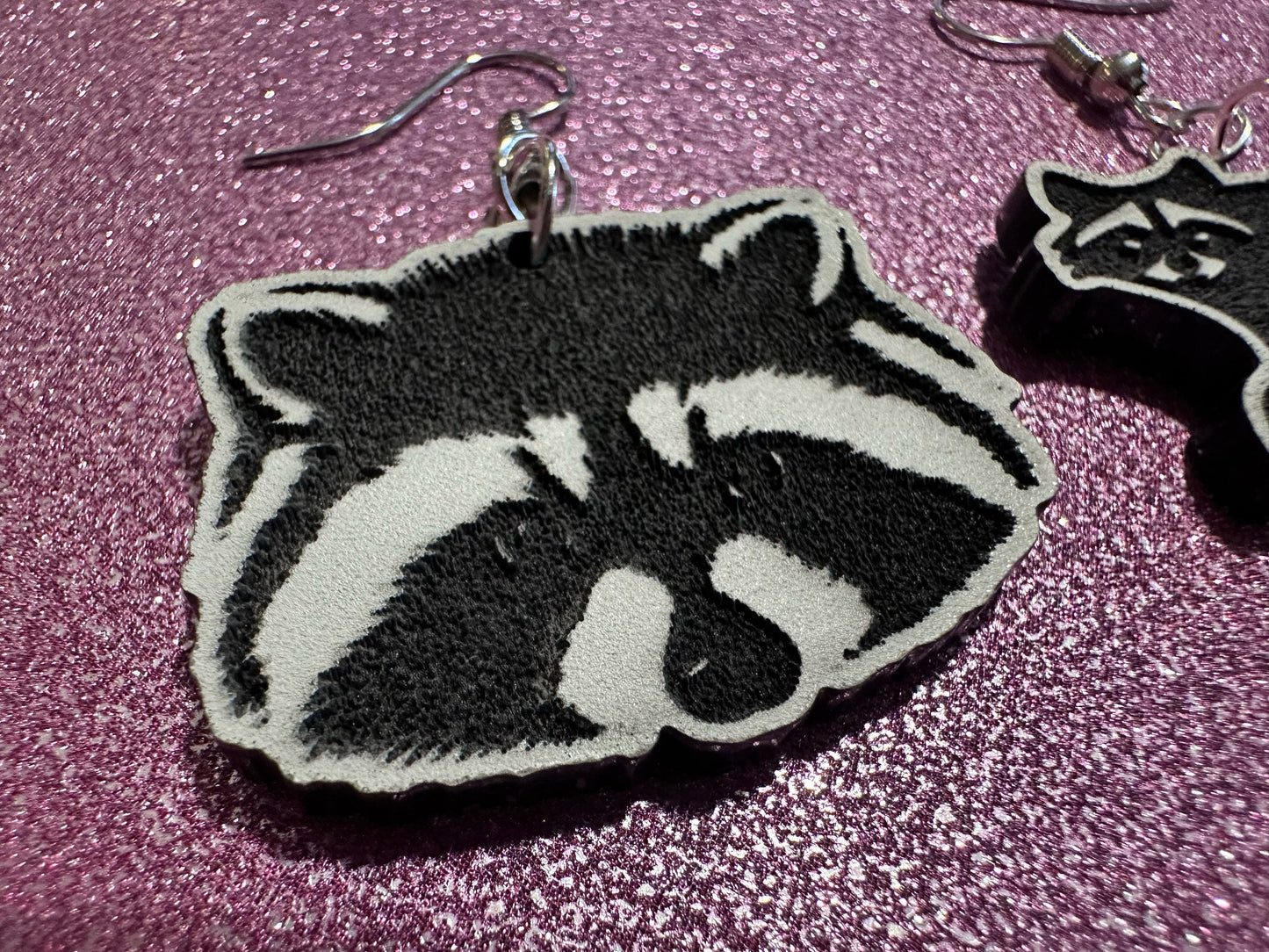 Raccoon Earrings: Laser Cut Acrylic Racoons, Animals, Bandit Racoon, Cute Thief, Trash Panda Earrings, Zoo, Best Gifts for Her/Him/Them