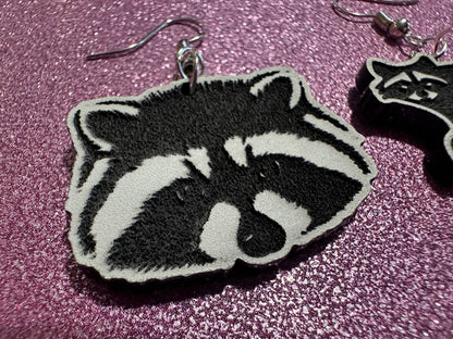Raccoon Earrings: Laser Cut Acrylic Racoons, Animals, Bandit Racoon, Cute Thief, Trash Panda Earrings, Zoo, Best Gifts for Her/Him/Them