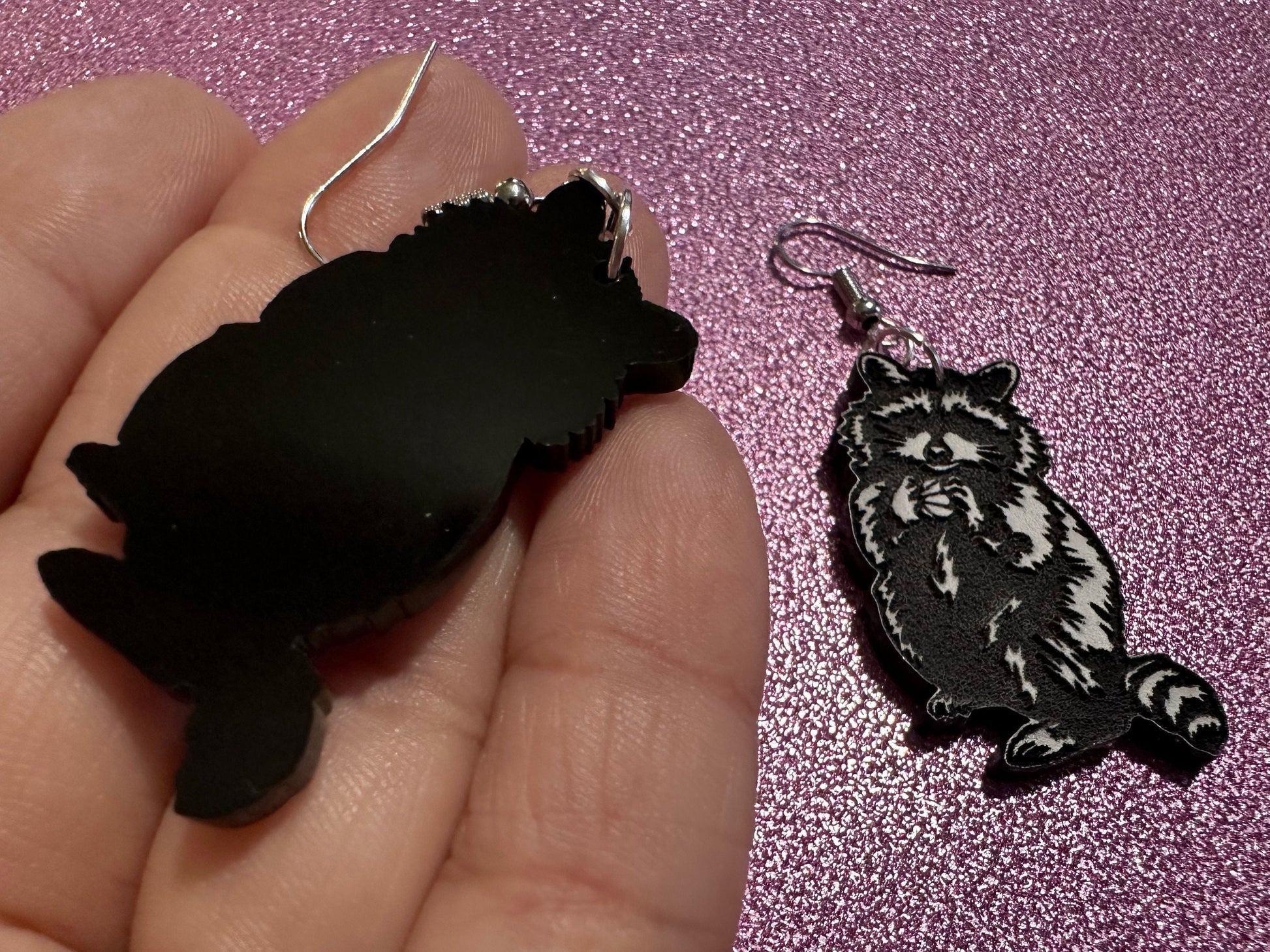 Raccoon Earrings: Laser Cut Acrylic Racoons, Animals, Bandit Racoon, Cute Thief, Trash Panda Earrings, Zoo, Best Gifts for Her/Him/Them